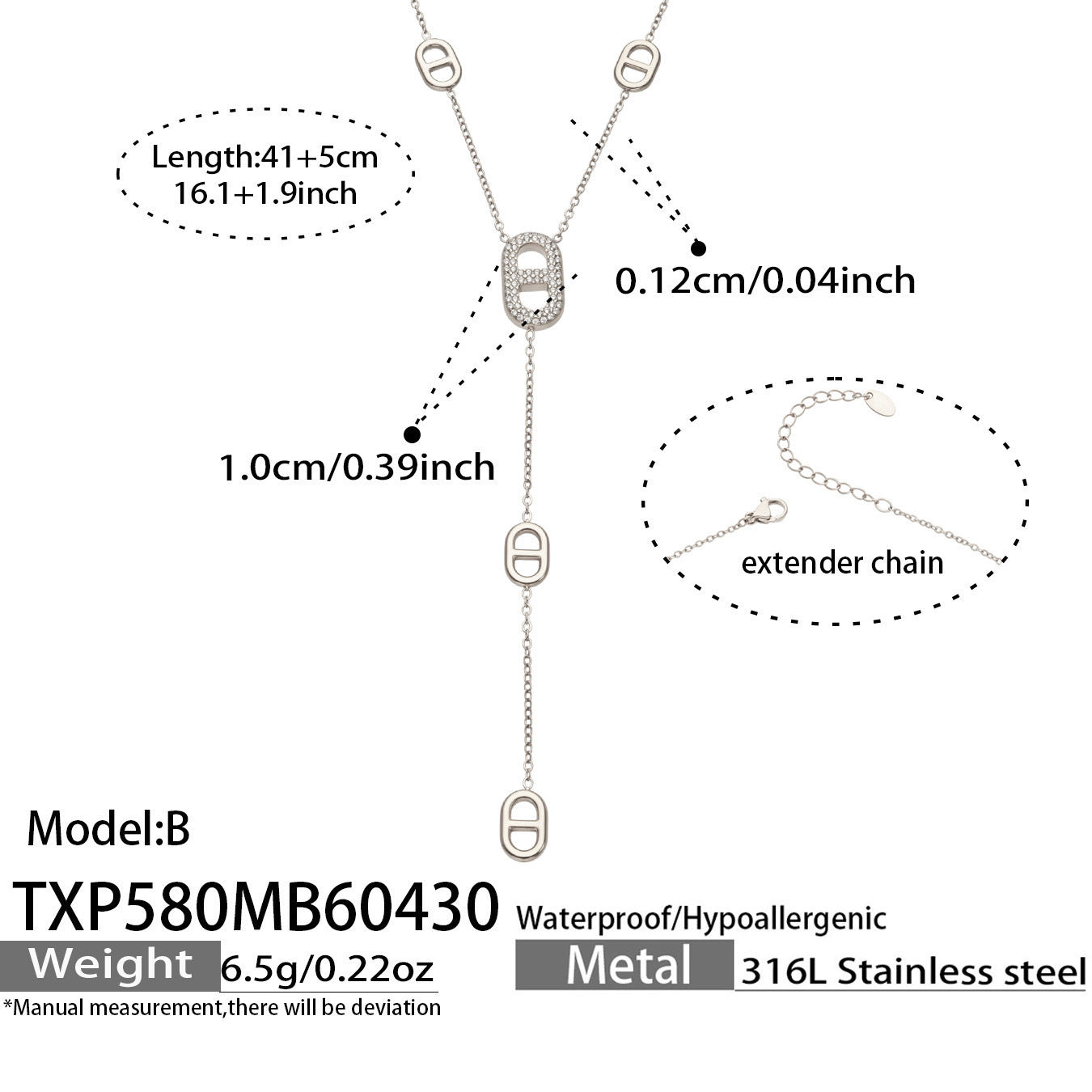 B廠【TXP580】歐美輕奢日字滿鑽鋯石Y字流蘇項鍊手鍊雙層疊戴套裝不銹鋼鍍18k金
 26.05-2