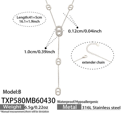 B廠【TXP580】歐美輕奢日字滿鑽鋯石Y字流蘇項鍊手鍊雙層疊戴套裝不銹鋼鍍18k金
 26.05-2