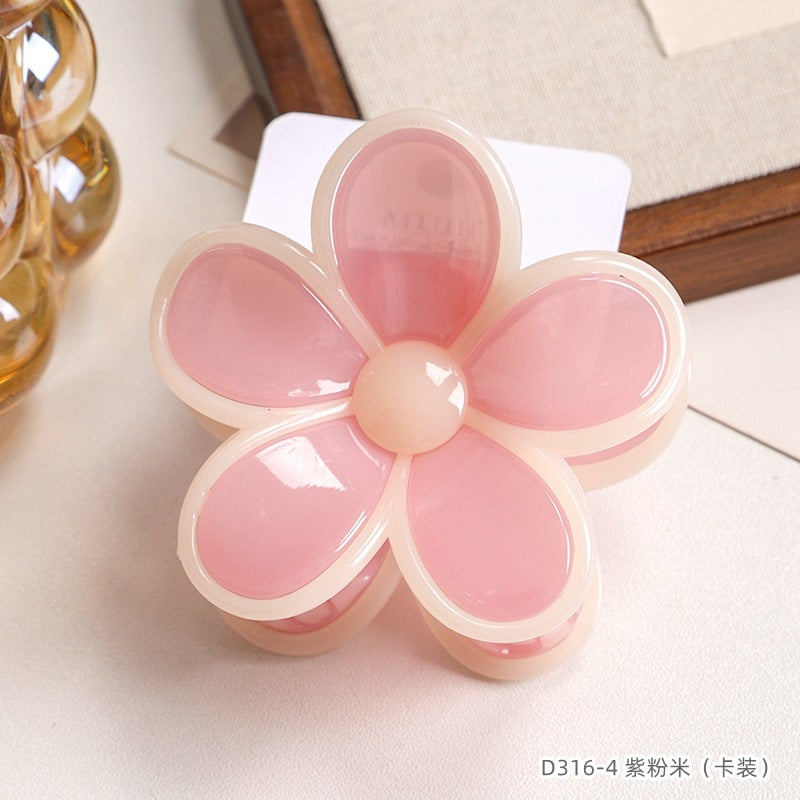 D廠【D316】【卡裝】甜美韓系髮夾奶油果凍撞色花朵抓夾女溫柔風後腦勺鯊魚夾 25.05-3「D廠-單筆結帳需滿，NT$600出貨(不含運費)」