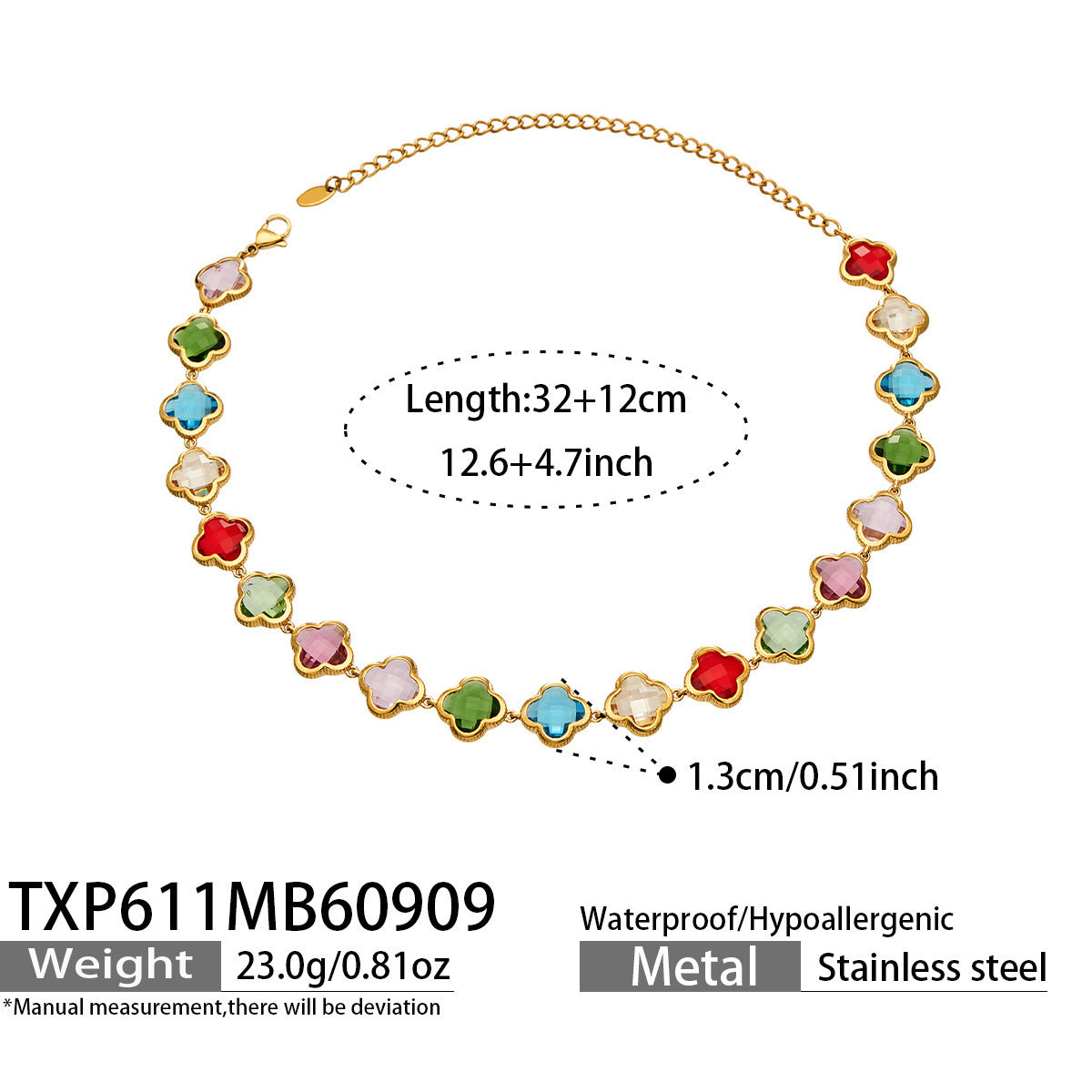 B廠【TXP611】謎麗港風顯貴四葉花不鏽鋼鍍金紅玻璃簡約小眾項鍊手鍊耳飾飾品女
 26.09-3
