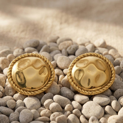 B廠【F1399】美拉德vintage圓形扭紋包邊耳環不銹鋼鍍18k真金耳環跨境時尚耳飾
 26.03-3