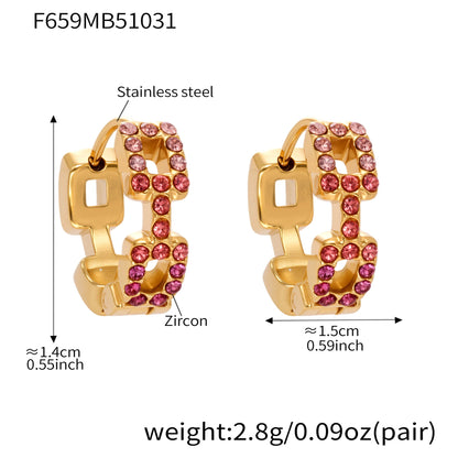 B廠【F659】方塊彩鑽鋯石超閃精緻小耳扣耳環不鏽鋼鍍18k真金百搭耳飾
 25.11-1