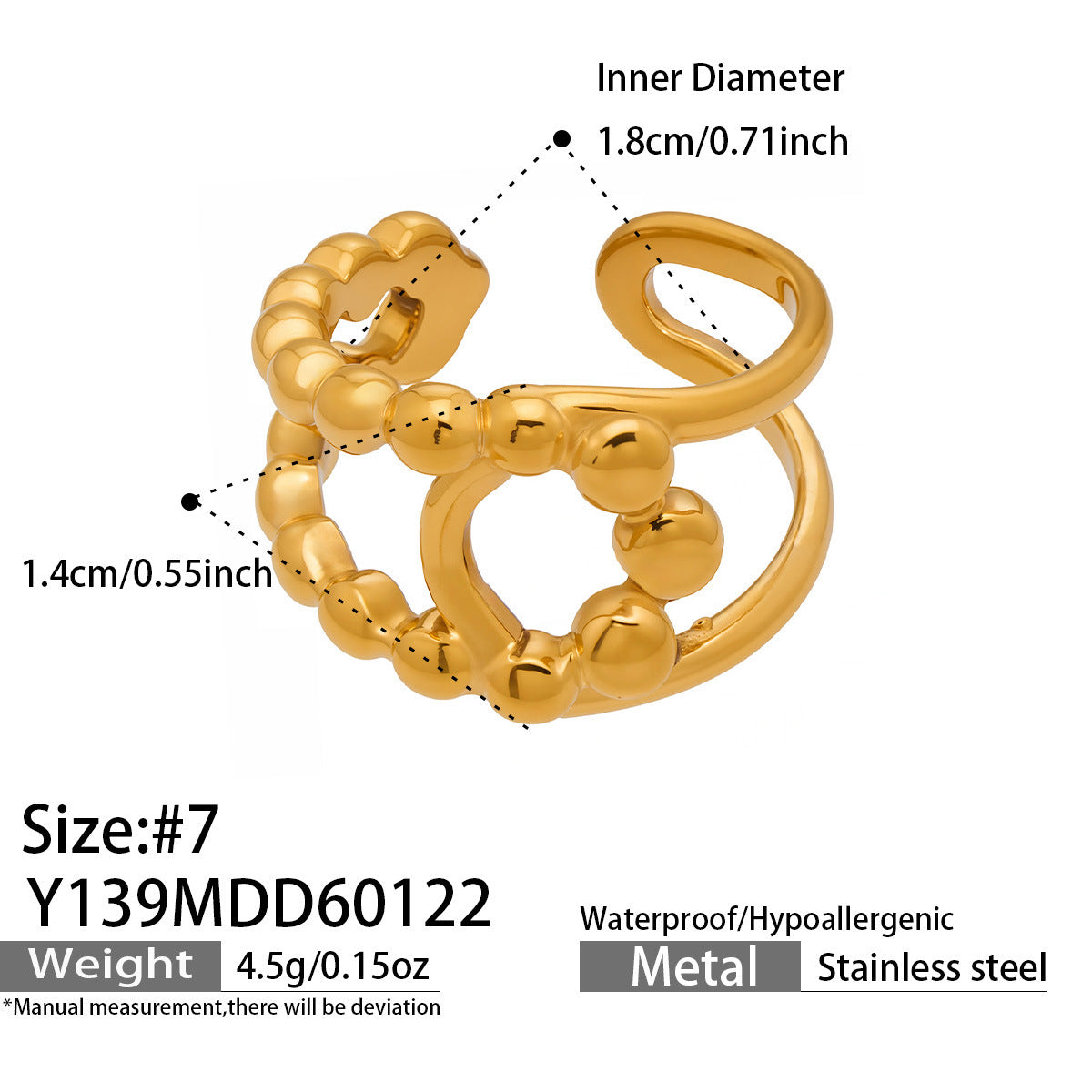 B廠【Y136】歐美ins簡約設計幾何型素圈戒指組合不鏽鋼鍍金小眾時尚開口指環
 26.01-4