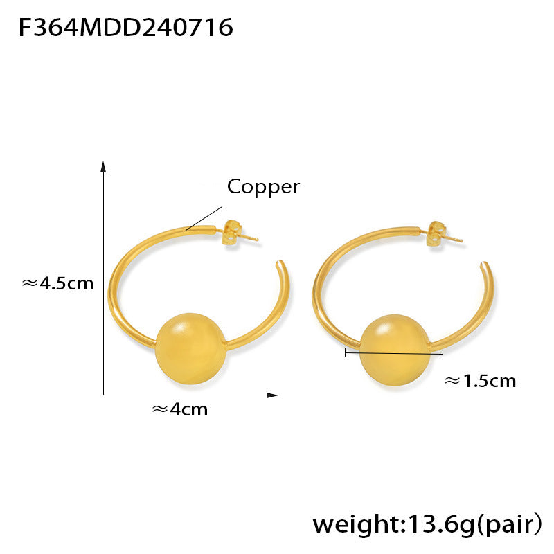 B廠【F364】跨國歐美ins風金色球圈耳環銅材質鍍金個性冷淡風設計氣質耳飾 24.07-4