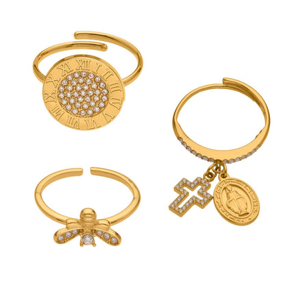 B廠【A569】跨國不鏽鋼鑲鋯石開口戒指組合鍍18k真金時尚簡約尾戒
 25.10-1