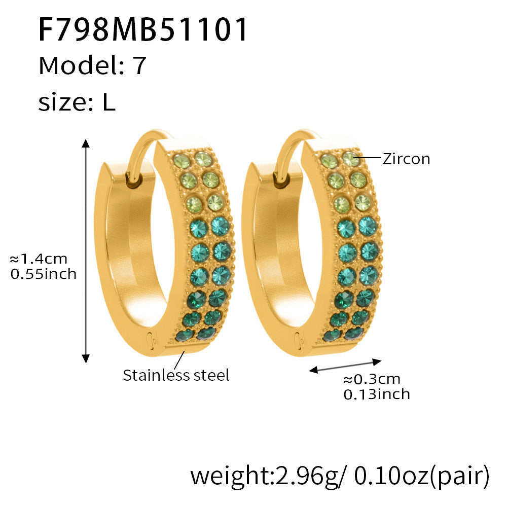 B廠【F798】簡約C型鑲彩鑽拼色鋯石耳扣不鏽鋼鍍18k真金輕奢小眾耳環女
 25.11-1