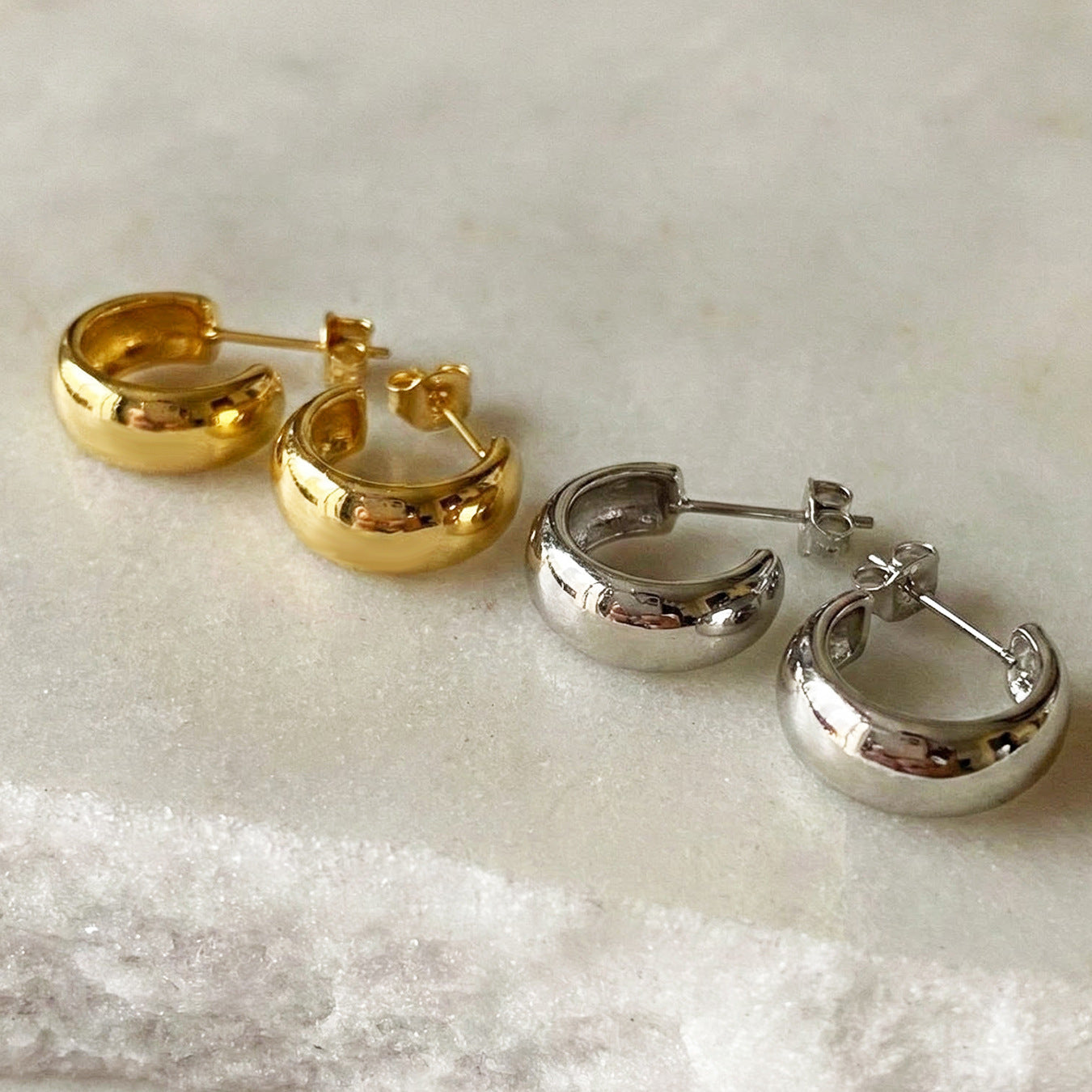 B廠【F023】歐美ins小眾設計半圓C型耳環不鏽鋼材質鍍18k真金個性簡約耳環女
 26.01-2