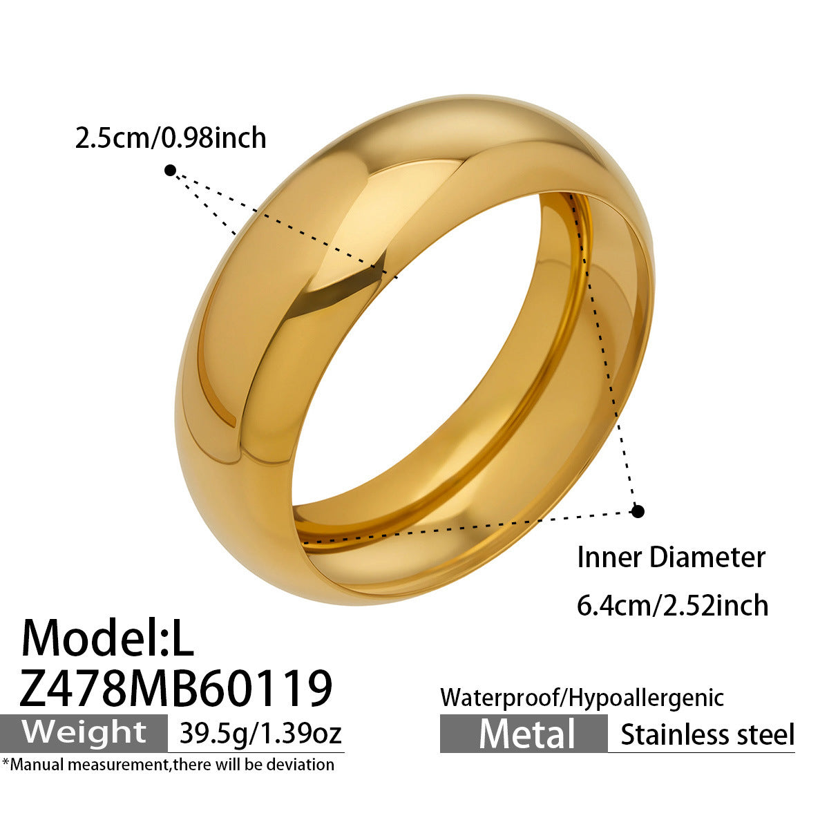 B廠【Z478】歐美簡約輕奢手環精拋光鏡面手鐲不鏽鋼材質鍍18k金時尚百搭飾品
 26.01-4