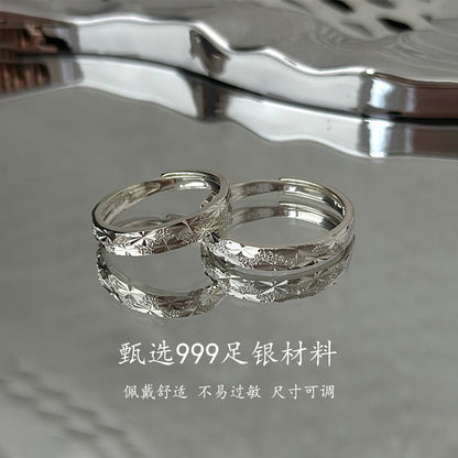 E廠【DQ8212R】S999純銀滿天星情侶戒指輕奢高級感波光粼粼對戒男女足銀指環
 25.09-1