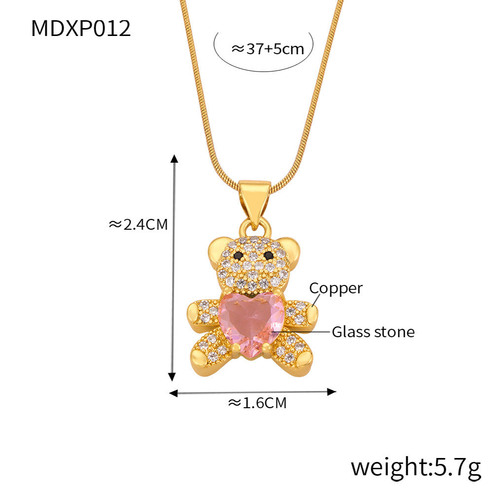 B廠【P011-12】日韓跨國新款可愛卡通銅材質小熊吊墜鑲鑽輕奢項鍊時尚輕奢飾品女 24.03-3