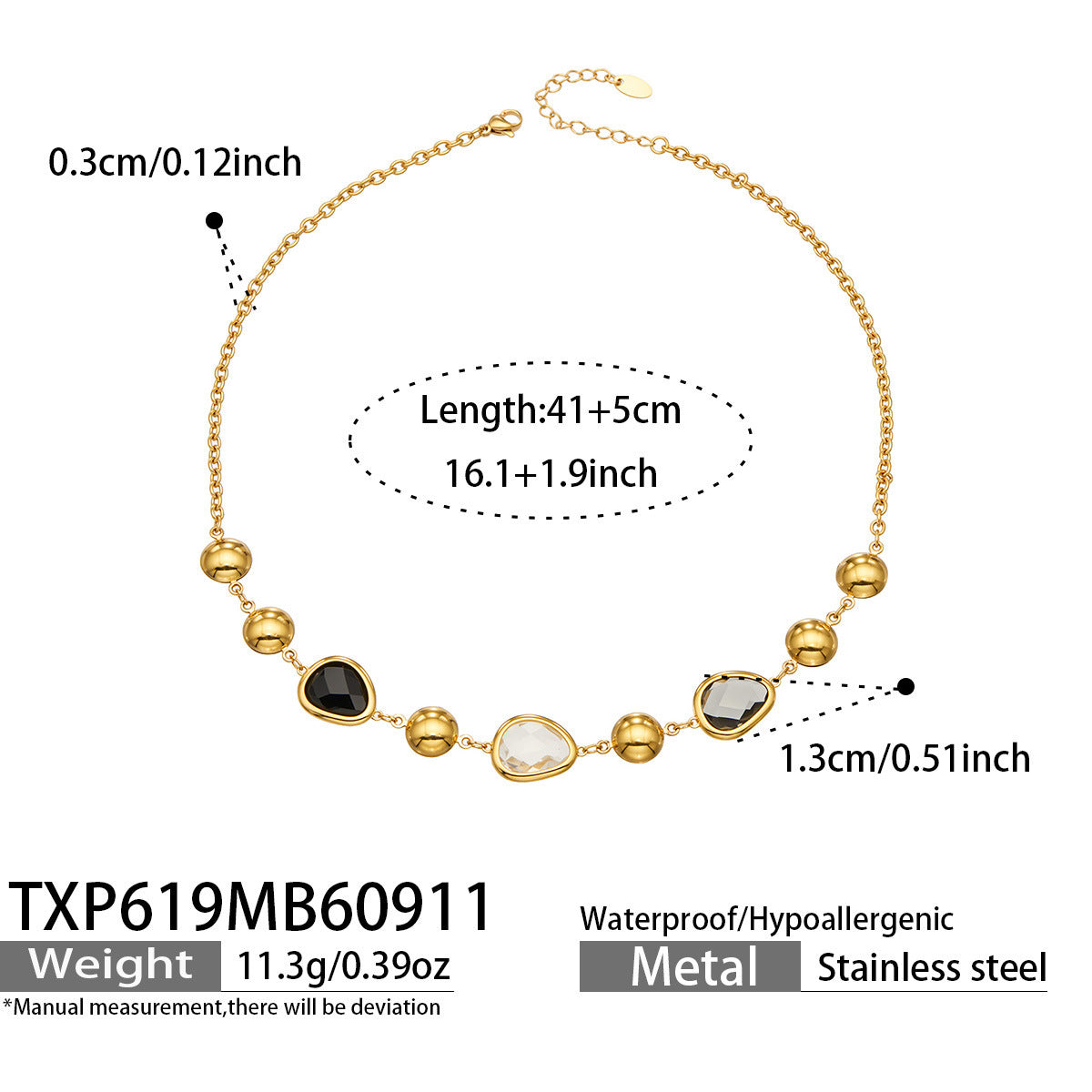 B廠【TXP619】歐美風彩面玻璃石不銹鋼鍍金不規則高級感不掉色項鍊手鍊套裝飾品 26.09-3
