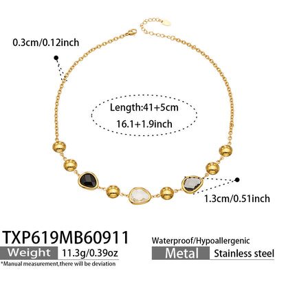 B廠【TXP619】歐美風彩面玻璃石不銹鋼鍍金不規則高級感不掉色項鍊手鍊套裝飾品 26.09-3