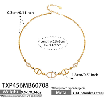 B廠【TXP456】歐美幾何新款鏤空鈦鋼不掉色新款日字鑲鋯石項鍊手鍊耳環首飾套裝 26.07-3