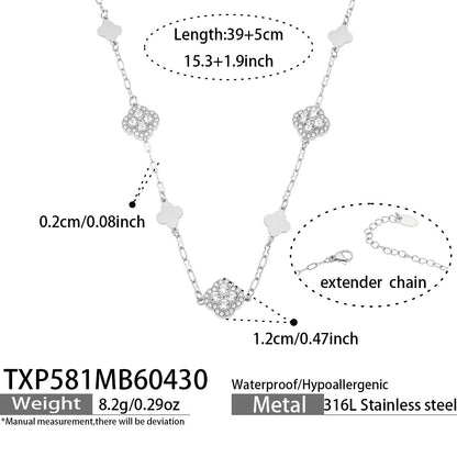 B廠【TXP581】四葉花滿鑽鋯石幾何項鍊手鍊chic歐美時尚輕奢百搭不鏽鋼首飾套裝
 26.05-2