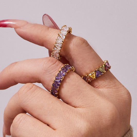 B廠【A543】歐美ins時尚個性鑲嵌三角鋯石戒指不鏽鋼鍍18k金跨境輕奢百搭手飾
 26.02-1