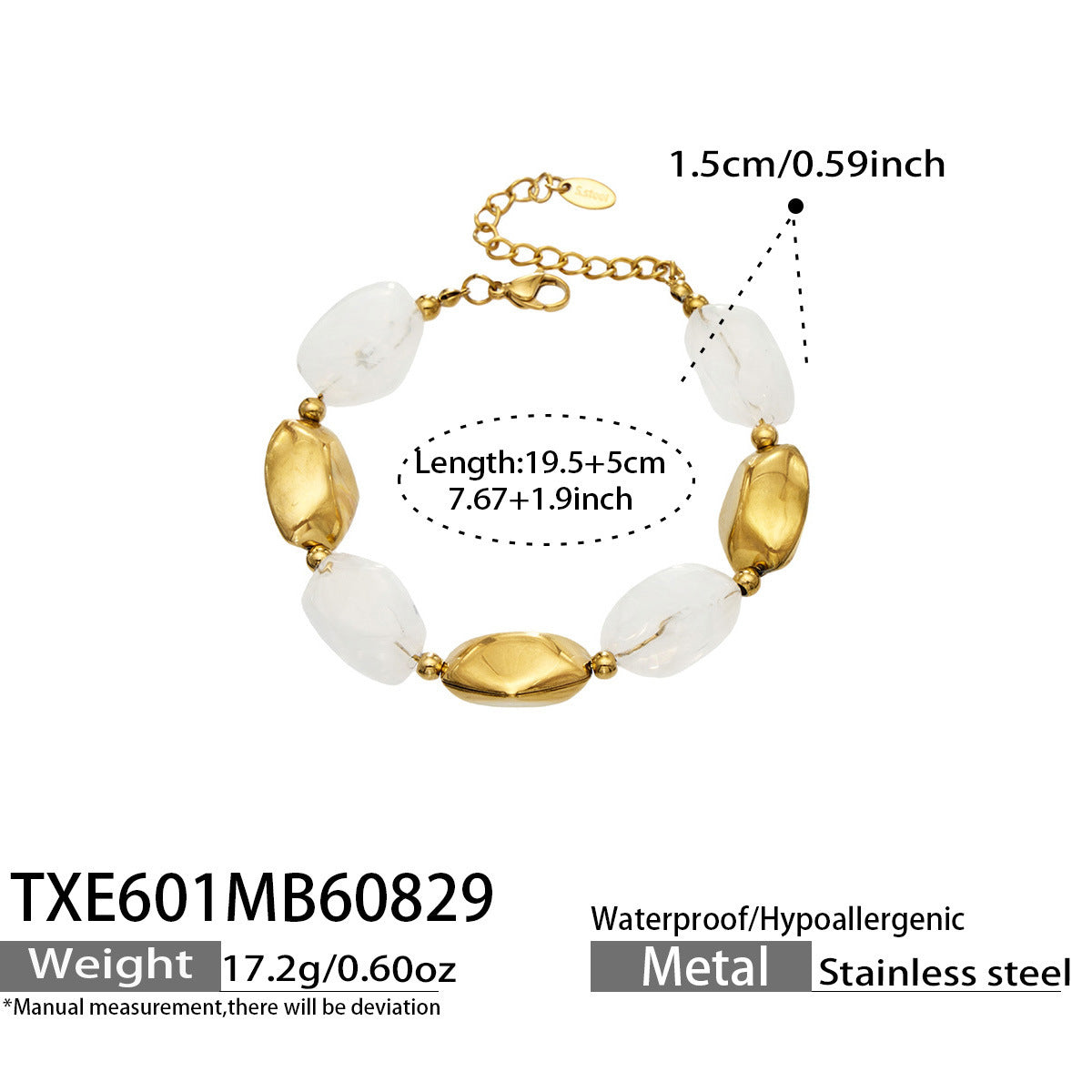 B廠【TXP601】歐美高級感小眾不鏽鋼鍍18k金樹脂橢圓串珠項鍊手鍊飾品首飾套裝
 26.09-1