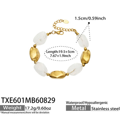 B廠【TXP601】歐美高級感小眾不鏽鋼鍍18k金樹脂橢圓串珠項鍊手鍊飾品首飾套裝
 26.09-1