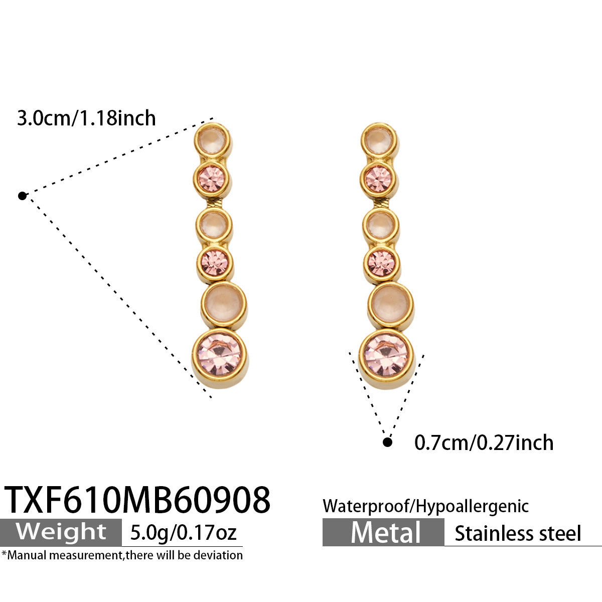 B廠【TXP610】跨境歐美不銹鋼鍍金圓形鋯石項鍊高級感簡約手鍊耳環可疊戴飾品女
 26.09-3