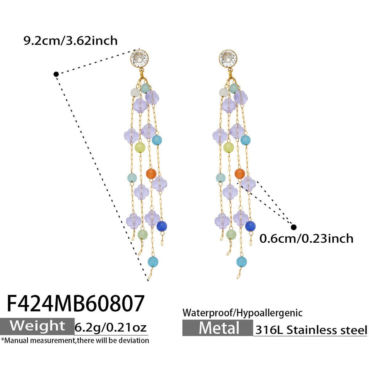 B廠【F424】歐美時尚天然水晶石鋯石幾何耳飾鈦鋼18k金 不掉色飾品小仙女耳環
 26.08-2