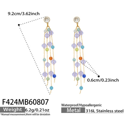 B廠【F424】歐美時尚天然水晶石鋯石幾何耳飾鈦鋼18k金 不掉色飾品小仙女耳環
 26.08-2