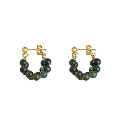 A廠【5406】春款~森系草木綠天然石瑪瑙新中式個性旅遊景點耳環耳環 25.01-1