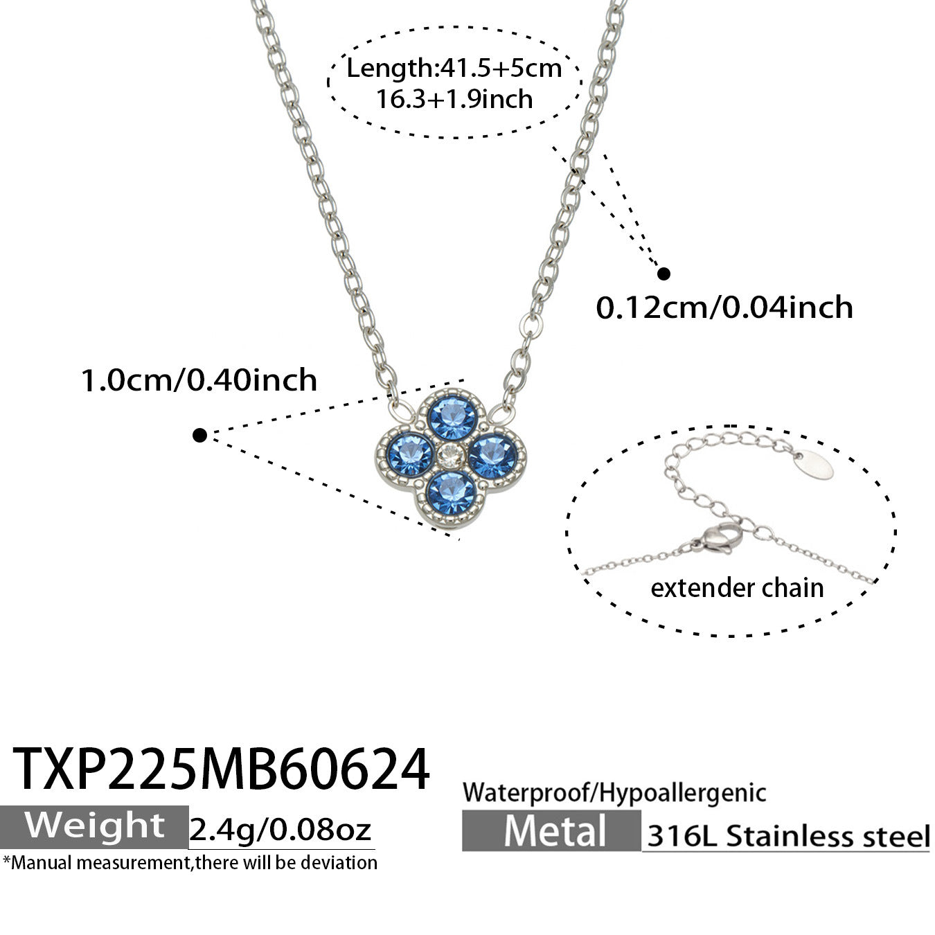B廠【TXP225】跨境時尚花朵鑲水鑽耳釘ins小眾精緻女士項鍊首飾套裝不銹鋼飾品 26.07-1