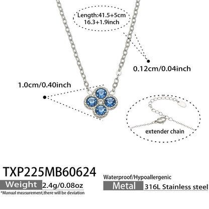 B廠【TXP225】跨境時尚花朵鑲水鑽耳釘ins小眾精緻女士項鍊首飾套裝不銹鋼飾品 26.07-1