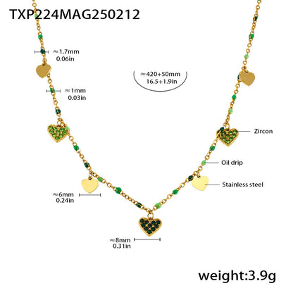 B廠【TXP224】歐美飾品時尚幻彩鋯石鈦鋼項鍊愛心鎖骨鏈不掉色首飾套裝女 25.02-3