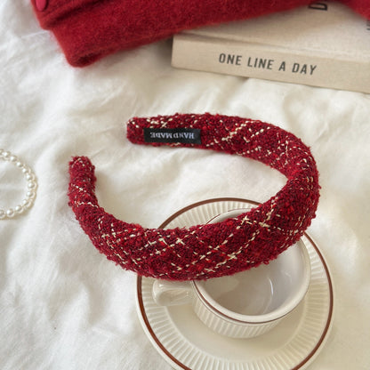 C廠【Y900】格紋紅色高顱頂海綿髮箍女秋冬外出氣質壓髮頭飾百搭髮卡新年頭箍
 25.12-2「C廠-單筆結帳需滿，NT$500出貨(不含運費)」