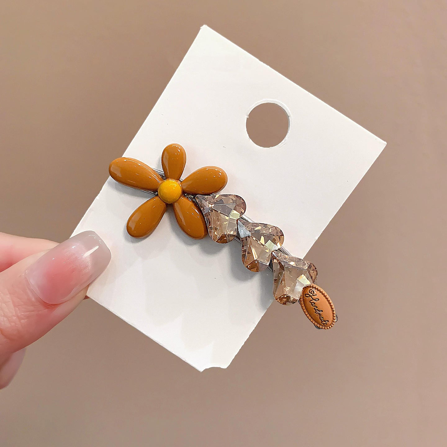 C廠【X129】韓系黃色花朵鴨嘴髮夾閃亮愛心鑽可愛百搭精緻鴨嘴夾髮飾甜美小花
 26.04-3