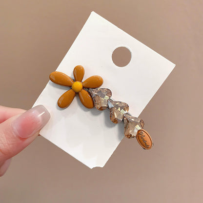 C廠【X129】韓系黃色花朵鴨嘴髮夾閃亮愛心鑽可愛百搭精緻鴨嘴夾髮飾甜美小花
 26.04-3