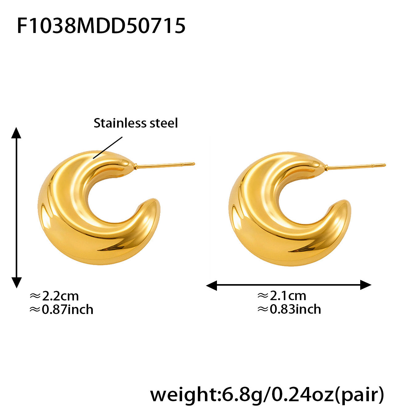 B廠【F1018】不鏽鋼幾何U形空心耳環18k真金歐美時尚百搭個性氣質耳飾 25.07-4