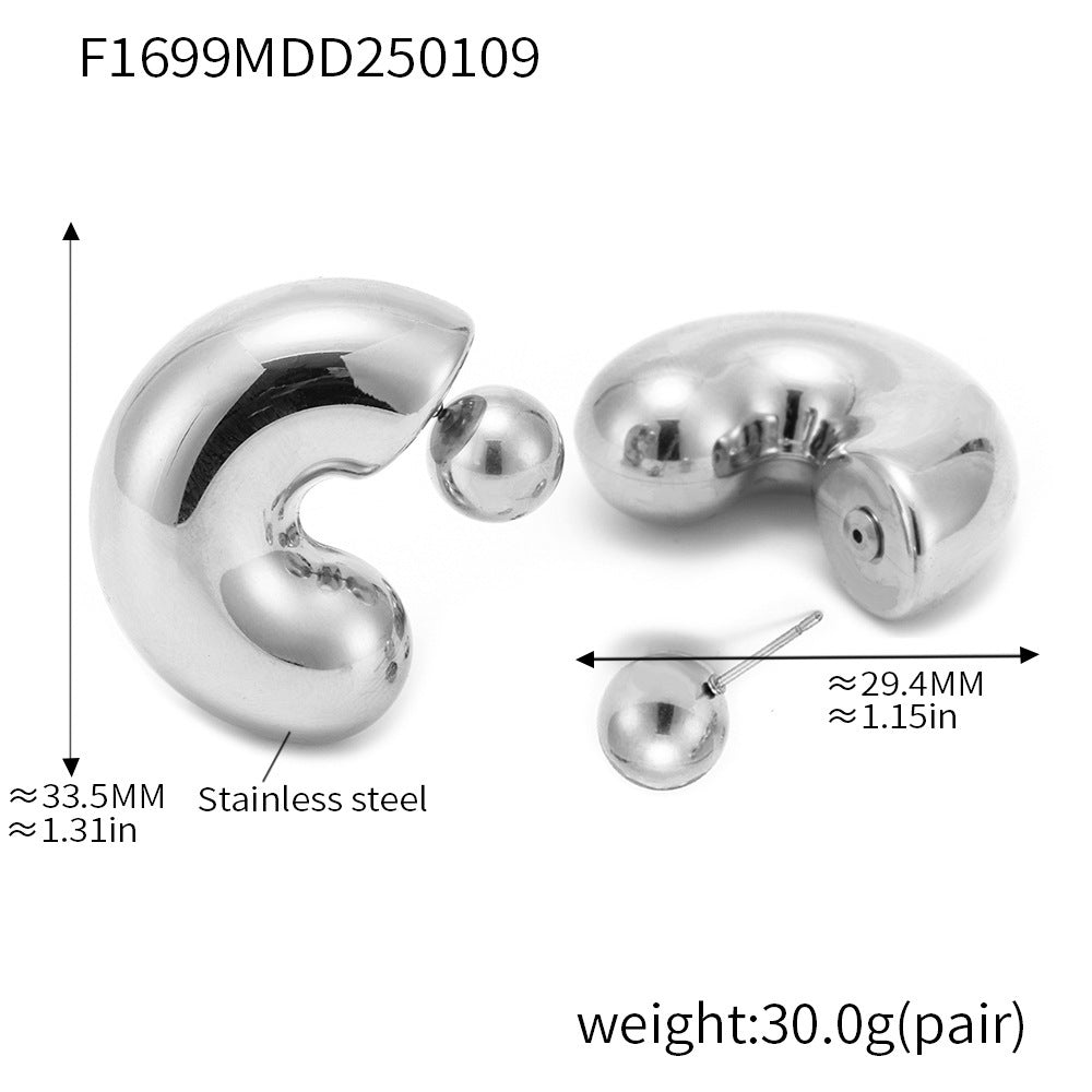 B廠【F1698】ins不銹鋼空心C型耳環時尚個性氣質百搭耳環小眾輕奢耳飾女 25.01-3