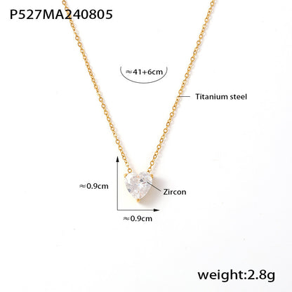 B廠【P527】跨境新款小眾愛心鋯石吊墜疊戴鎖骨鍊女簡約氣質ins風鈦鋼18k鍍金 24.08-3