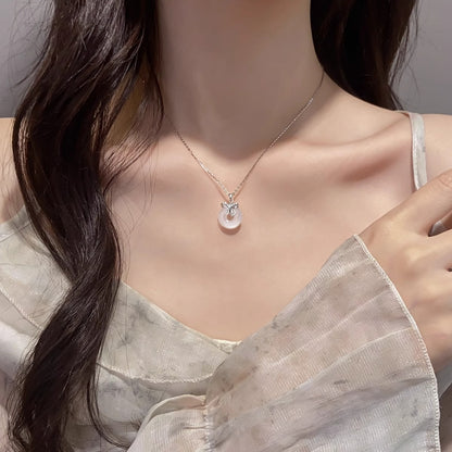 E廠【DQ1998N】足銀999新中式蝴蝶結平安扣項鍊女ins高級感白玉髓純銀鎖骨鏈 25.06-4