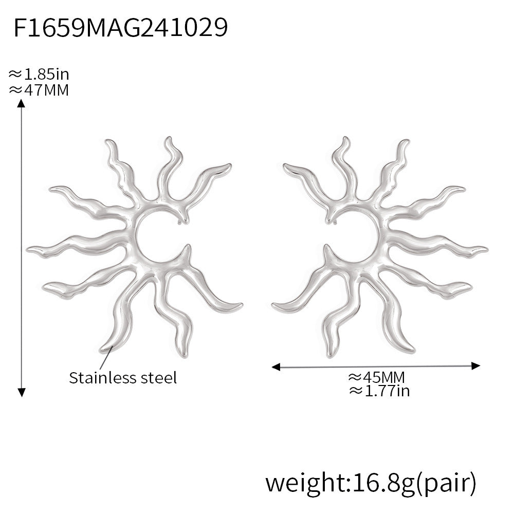 B廠【F1659】 新款太陽花誇張耳環不鏽鋼PVD電鍍保色流行時尚耳飾 24.11-2