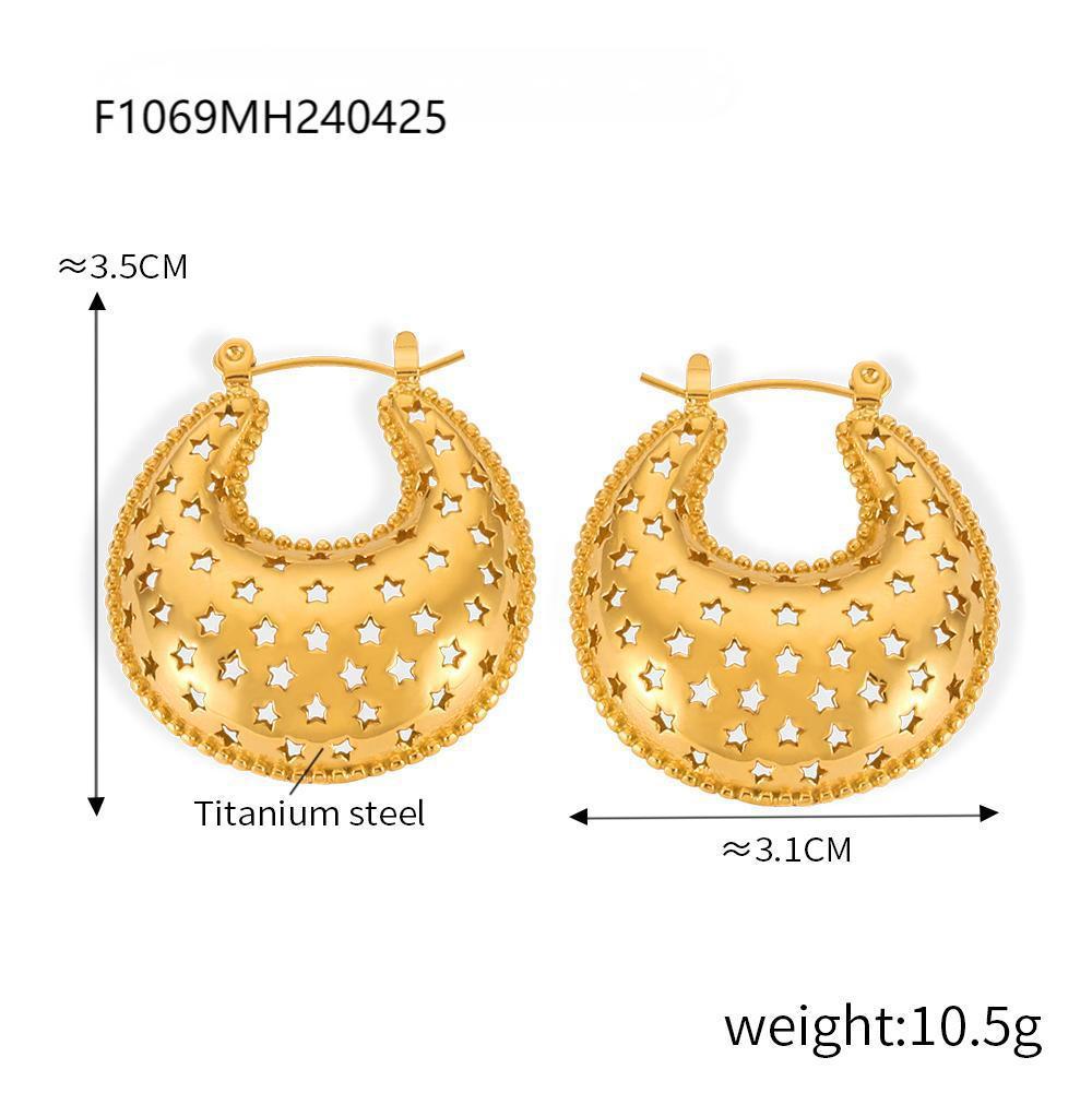 B廠【F1056-F1069】時尚創意個性設計耳環歐美風格鏤空紋理鈦鋼鍍金耳環輕奢百搭飾品 24.05-1