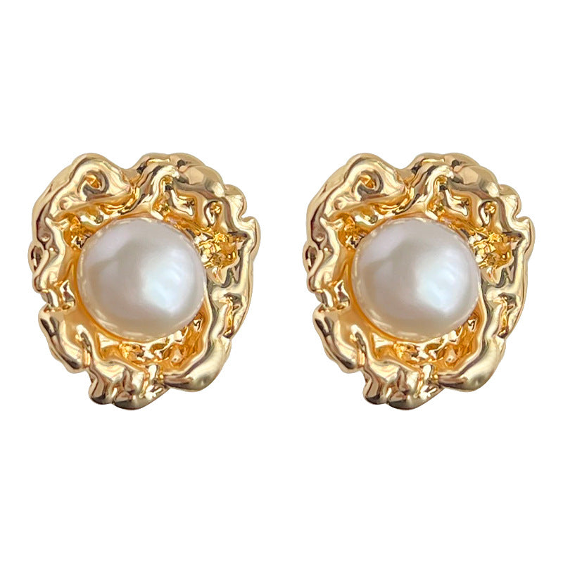 C廠【4830】淡水珍珠925銀針鍍14K不規則簡約時尚高級感耳飾新款耳環飾品
 25.10-4