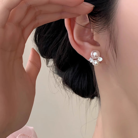 F廠【DQ11280E】法式溫柔粉泡泡仿珍珠耳環女S925純銀淡粉色精緻高級感耳飾潮 25.07-2