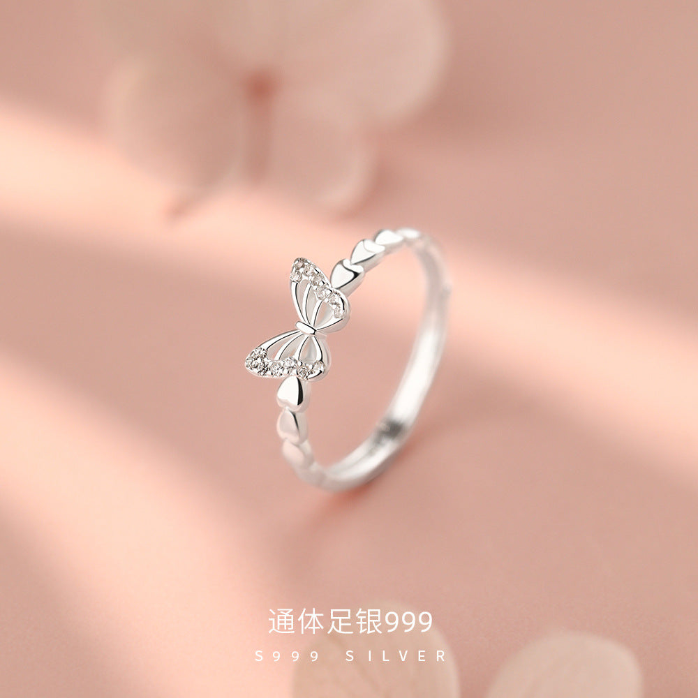 D廠【YC3154R】足銀S999蝴蝶戒指森系氣質新款氣質甜美精緻優雅小清新手飾 26.09-3
