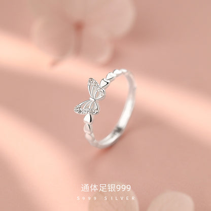 D廠【YC3154R】足銀S999蝴蝶戒指森系氣質新款氣質甜美精緻優雅小清新手飾 26.09-3