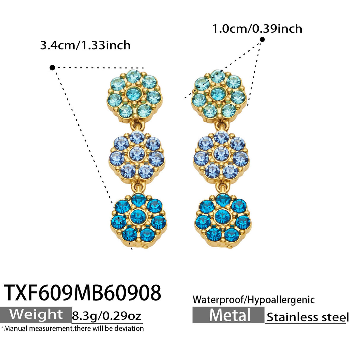 B廠【TXP609】氣質彩色鑲鋯石花瓣不銹鋼項鍊手鍊耳環小眾女士潮酷超閃套裝飾品
 26.09-3