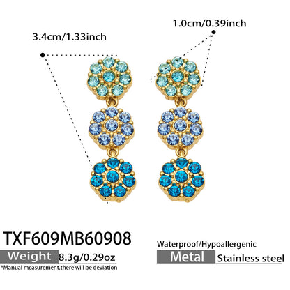 B廠【TXP609】氣質彩色鑲鋯石花瓣不銹鋼項鍊手鍊耳環小眾女士潮酷超閃套裝飾品
 26.09-3