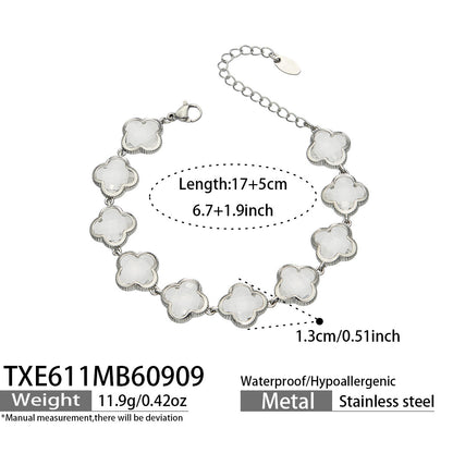 B廠【TXP611】謎麗港風顯貴四葉花不鏽鋼鍍金紅玻璃簡約小眾項鍊手鍊耳飾飾品女
 26.09-3