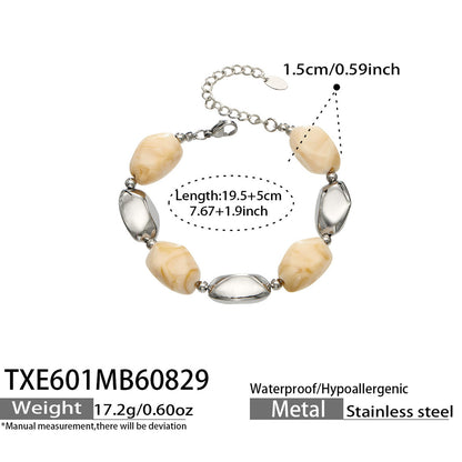 B廠【TXP601】歐美高級感小眾不鏽鋼鍍18k金樹脂橢圓串珠項鍊手鍊飾品首飾套裝
 26.09-1