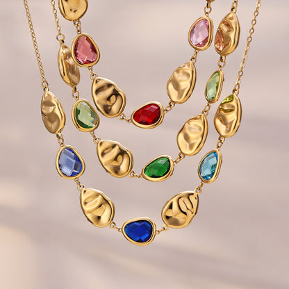 B廠【P605】歐美跨國新款多切面透亮水滴玻璃石鎖骨項鍊氣質輕奢風不鏽鋼飾品
 26.01-2