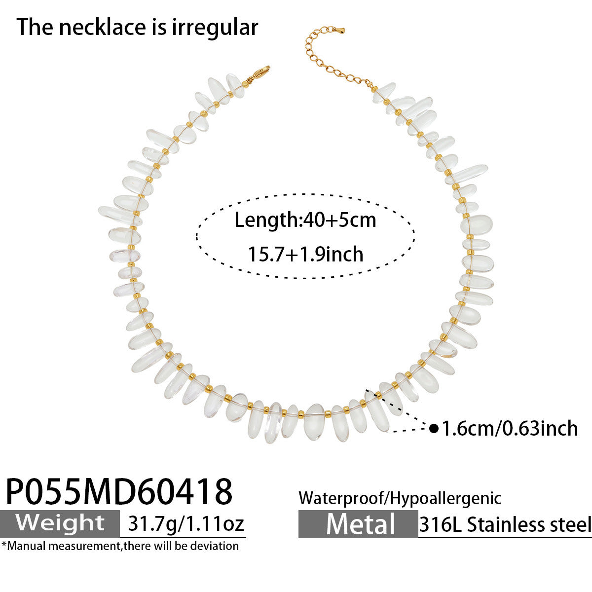 B廠【P055】歐美新款飾品黑白色手工串珠不規則天然石項鍊組合小眾輕奢鎖骨鏈
 26.04-4