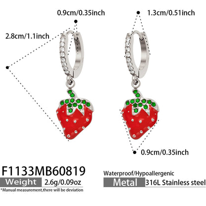 B廠【F1133】跨境熱銷草莓滴油鋯石吊墜鈦鋼鍍18k金 小眾輕奢飾品耳環女
 26.08-4