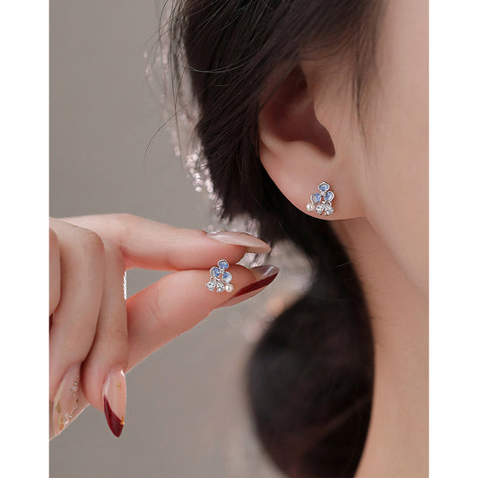 E廠【XDQ10956E】森系S999純銀漸變鳶尾花蝴蝶耳環女高級感仿珍珠花朵氣質耳飾
 26.06-4