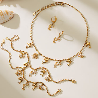 B廠【TXP494】海洋風DIY多吊墜滿鑽鋯石吊墜項鍊手鍊手鍊套組不銹鋼鍍18k真金
 25.11-4